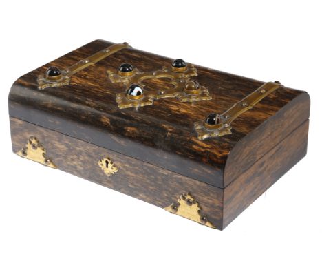 λ A Victorian macassar ebony games compendium by John Bagshaw &amp; Sons, decorated with brass strapwork and agate cabochons,