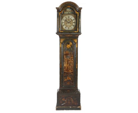 A George III green japanned longcase clock by Thomas Watts of Hadleigh, the eight day brass movement with an anchor escapemen