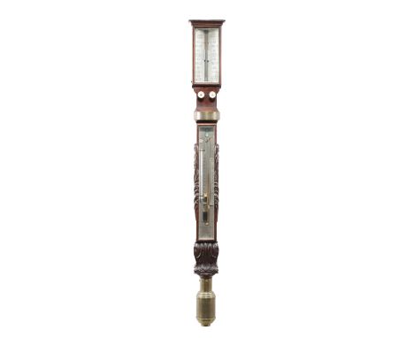 λ A Victorian mahogany marine stick barometer by Lilley &amp; Son, the ivory dials for yesterday and today with twin adjustab