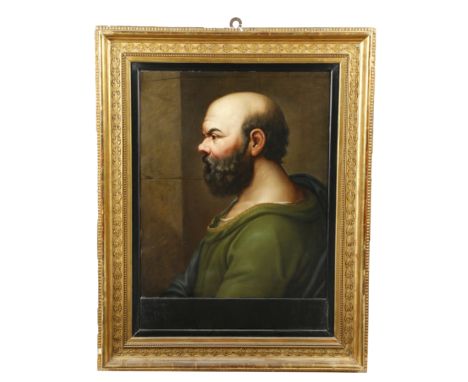 An Italian Grand Tour portrait of Socrates, the bearded philosopher seated in profile, wearing a green tunic, oil on canvas, 