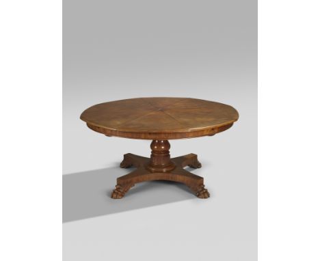 A rare early Victorian mahogany 'Jupe's patent' expanding dining table by Johnstone &amp; Jeanes, the circular top with a mou