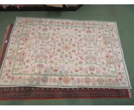 A Kashmiri style handmade chain stitch tapestry wool rug, 187cm x 121cm