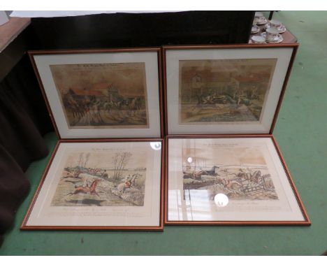 Four prints of etchings after H. Alken: "The First Steeple-Chase on Record" (a/f), framed and glazed, largest 34.5cm x 43cm (