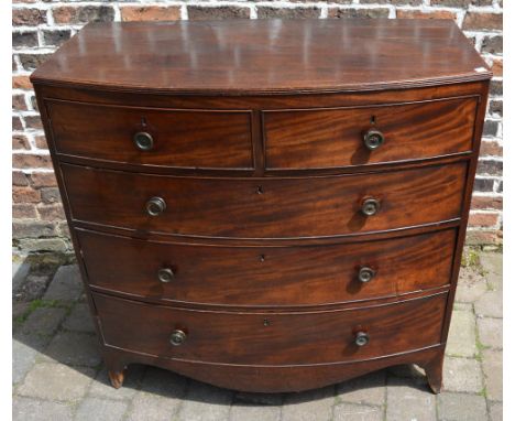 Georgian bow fronted chest of drawers on splayed bracket feet