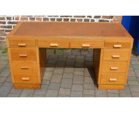 Oak veneered pedestal desk