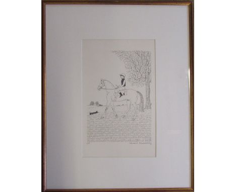 Framed lithograph of a horse and rider signed in pencil Vincent Haddelsey (1934-2010) and also 'EA' (possibly French Artists 