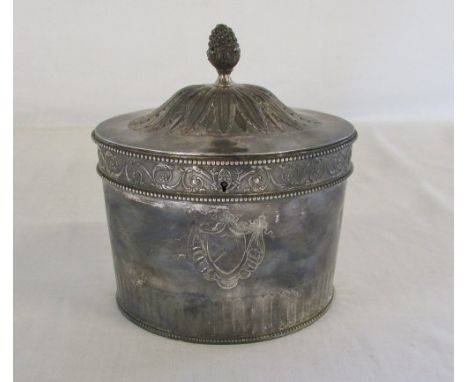 Large George III silver tea caddy with crest and acorn finial London 1792 Maker possibly William Hall weight 20.90 oz