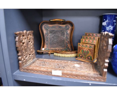 A middle eastern style book shelf and a decoupage crumb tray and similar