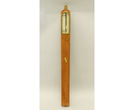An oak stick barometer, the ivorine temperature gauge stamped John Davis and Son Limited Derby, adapted, 92cm high