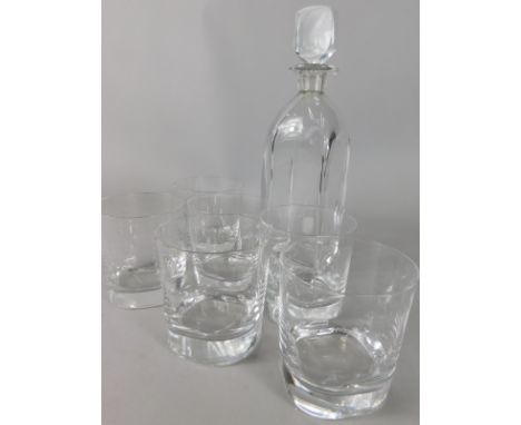 A late 20thC Scandinavian Orrefors glass decanter and stopper, and six similar tumblers