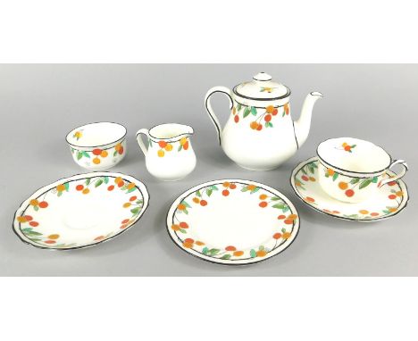 A Royal Doulton part tea service, with tea for two pot, decorated overall with various leaves etc., numbered 722