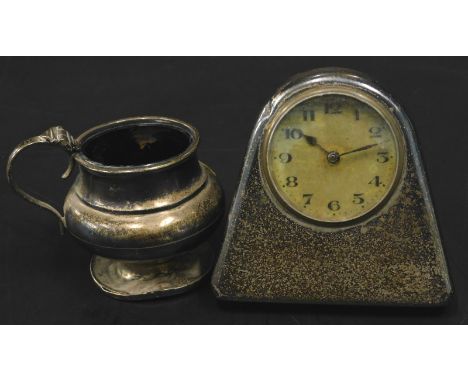 A silver mounted small table or portable clock, of tapering form, the gilt dial with Arabic numerals, Birmingham Assay, date 