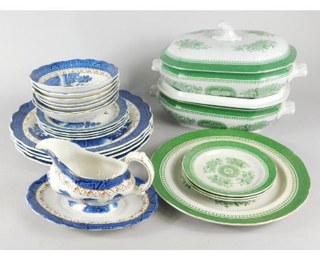 A collection of porcelain, to include Booths Real Old Willow and Spode Fitzhugh pattern