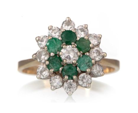 GREEN GEM SET AND CUBIC ZIRCONIA CLUSTER RING, in nine carat gold, size PQty: 4g