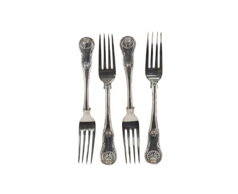 COMPOSITE SET OF EIGHTEEN GEORGE III SILVER KING'S PATTERN TABLE FORKS, thirteen maker Richard Turner, London 1812, crest eng