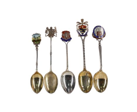 COLLECTION OF EIGHTEEN SILVER SOUVENIR SPOONS, various makers and assays, predominantly for locations across England &amp; Sc