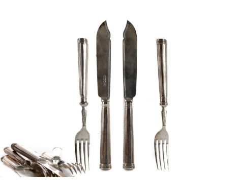 SET OF SIX GEORGE V SILVER FISH KNIVES AND FORKS, maker Harrison Brothers &amp; Howson, Sheffield 1922, the knives 20.3cm lon