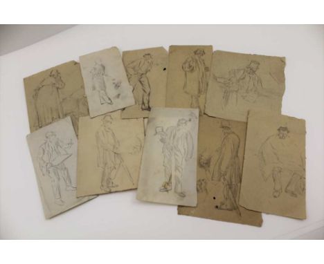 CHARLES SAMUEL KEENE (1823-1891) A COLLECTION OF TEN PENCIL SKETCHES OF MEN, dressed for the outdoors, includes a street vend