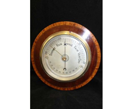 A WALL THERMOMETER BAROMETER with satinwood cross banded edge, the dial inscribed "John Lucking &amp; Co", Birmingham, overal