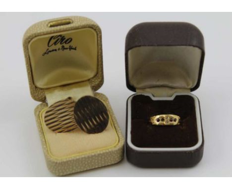 AN 18CT GOLD LADY'S GYPSY SET RING, set with diamonds and rubies (one stone missing), weight 1.6g (including stones), togethe