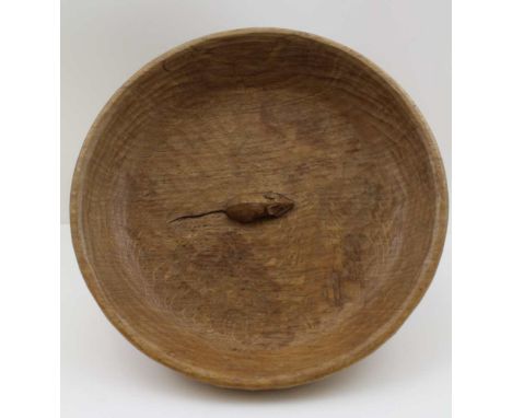 A ROBERT "MOUSEMAN" THOMPSON OF KILBURN OAK FRUIT BOWL, adzed finish, carved signature mouse to centre of the bowl, 30cm diam