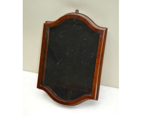 A MAHOGANY FRAMED WALL MOUNTING DISPLAY CASE FOR PORTRAIT MINIATURES, single glazed door with lock and key, opens to reveal b