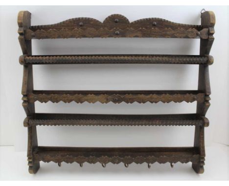 A SMALL DISPLAY / SPICE RACK, decorative mouldings, possibly Tramp ware, 46cm x 43cm 