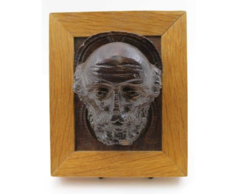 A 19TH CENTURY CARVED OAK MASK OF A BEARDED SAINT with halo, possibly the apostle Paul, considered to be an ecclesiastical ar