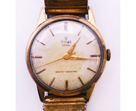 A Tudor Rolex 9 ct gold gentleman's wristwatch, Royal model.  Dial 3 cm diameter.