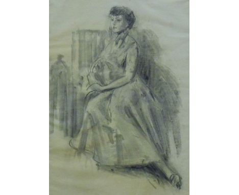 F DODD (1874-1949) British, 'A Seated Lady', pencil sketch, framed and glazed. 29 x 39.5 cm.