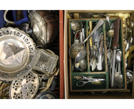 A quantity of various silver plate, including a tea set, tray, cutlery, etc. The tray 61.5 cm long.