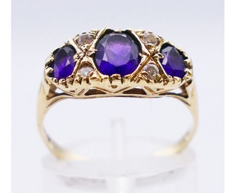 A 9 ct gold and amethyst ring. Ring size P.