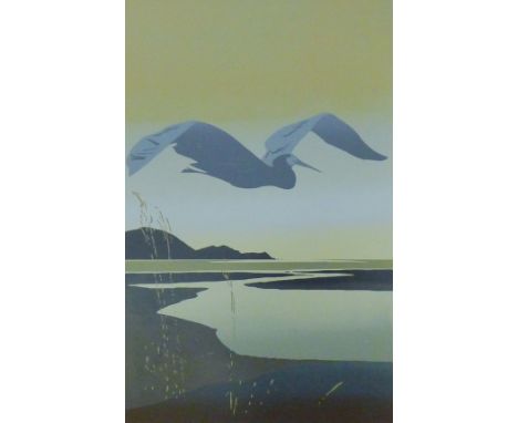 MALCOLM WARR (born 1939) New Zealand (AR), 'Heron over Waikanae', limited edition print, signed to margin and dated May '76, 