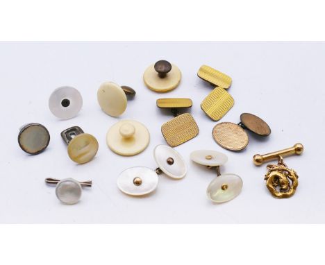 A small quantity of studs and cufflinks (including a pair of 9 ct gold front cufflinks and a 9 ct gold on silver pair and a s