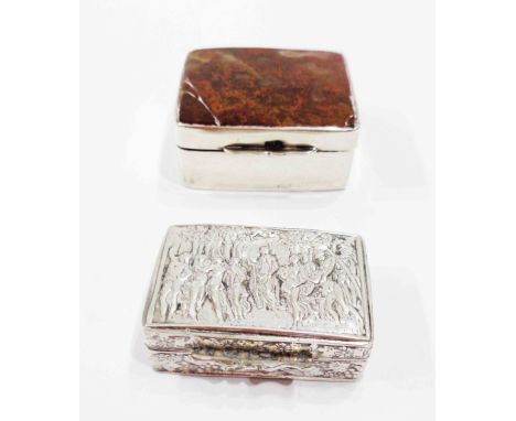 An early 20th Century Birmingham silver snuff box with agate panel inset top (crack) - sold with a German 800 grade similar w