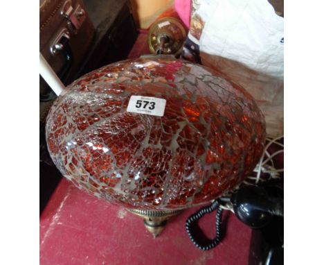 A modern Turkish ceiling lamp with large crackle mosaic glass shade and brass metal fittings