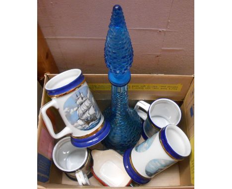A box containing a quantity of assorted ceramics and glass comprising Carltonware Haig Whisky advertising pub water jug, set 