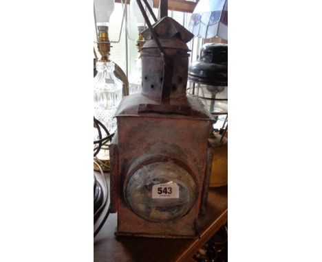 An old railway style bullseye oil lantern of squared form - a/f