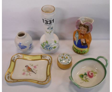 A small selection of ceramic items including Herend miniature basket, Crummles enamel pill box, etc.