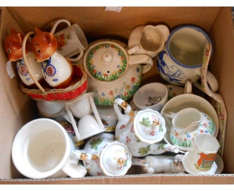 A box containing a quantity of crested and other china including Crown Ducal part tea set, Goebel fox cruet, etc.