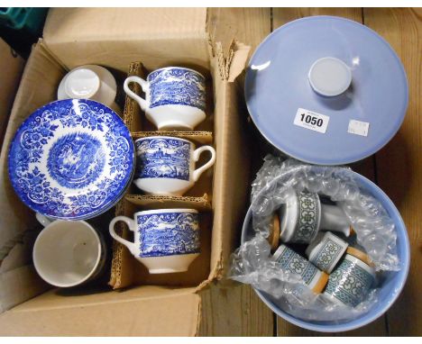 A small quantity of Hornsea Tapestry china comprising tureen, bowl, spice jars and vinegar bottle - sold with a blue and whit