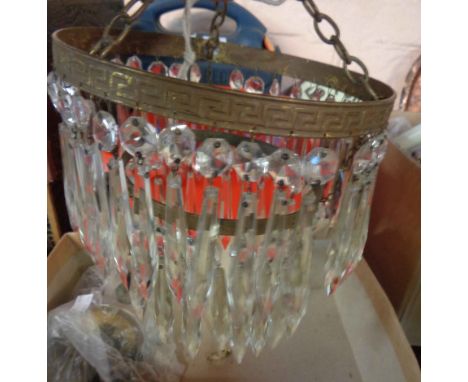An old double cascade lustre drop ceiling lamp shade - sold with a triple cascade similar