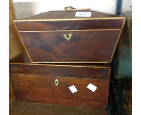 A 19th Century tea caddy of sarcophagus form with fitted interior - sold with another tea caddy for restoration