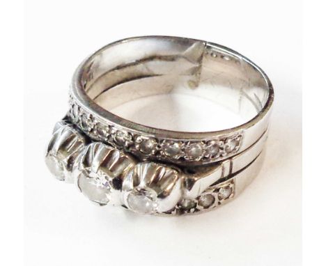 A marked 18k diamond set triple band ring - size M - boxed