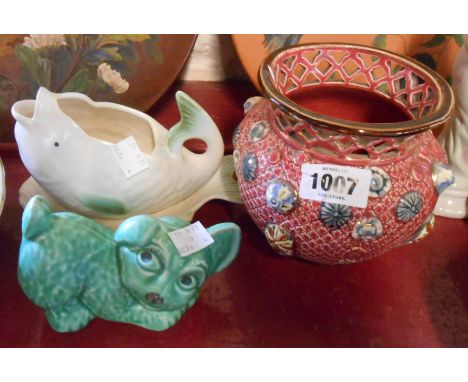 A small selection of ceramic items comprising SylvaC puppy (1646), Shorter &amp; Son fish pattern sauce boat and stand and a 