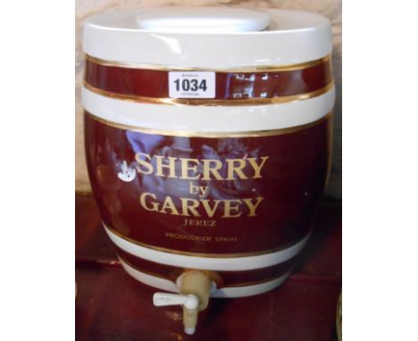 A large ceramic bar top Sherry barrel with gilt lettering
