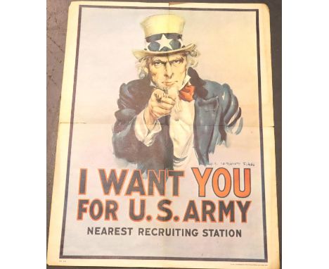 JAMES MONTGOMERY FLAGG; 1975 War poster, I Want You For US Army, 22 x 28. KELLY FREAS; 13 x 19 art print c1970s, signed by th