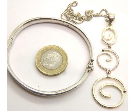 Silver bangle and necklace, combined 27g. P&amp;P Group 2 (£18+VAT for the first lot and £3+VAT for subsequent lots) 
