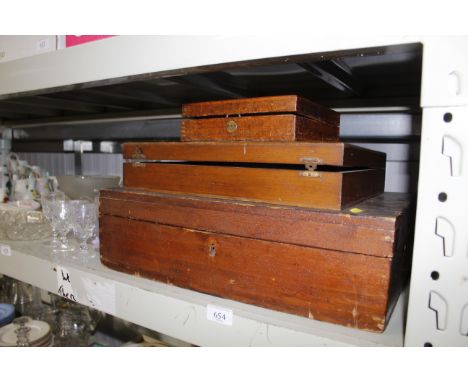 Two vintage wooden boxes and a drawing set box