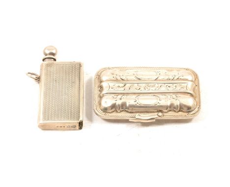 Victorian silver vesta case, indistinct marks, rectangular hinged form, the interior with striker, 6.5cm, and a silver lighte